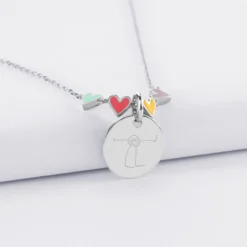 New HappyBulle Collier enfant cœur email multicolore personnalisé médaille gravée argent 15 mm Argent rhodié 925