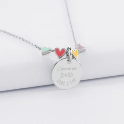 New HappyBulle Collier enfant cœur email multicolore personnalisé médaille gravée argent 15 mm Argent rhodié 925