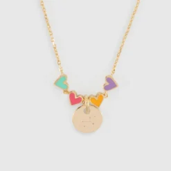 Clearance HappyBulle Collier enfant cœur email multicolore personnalisé médaille gravée plaqué or 10 mm Plaqué or 18k