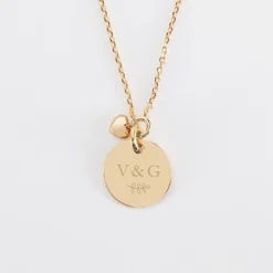 Discount HappyBulle Collier mini coeur bombé Mariée personnalisé médaille gravée plaqué or 15 mm Plaqué or 18k