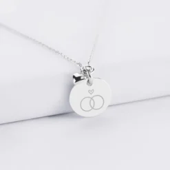 HappyBulle Collier mini coeur bombé Mariée personnalisé médaille gravée argent 15 mm Argent rhodié 925