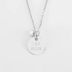 HappyBulle Collier mini coeur bombé Mariée personnalisé médaille gravée argent 15 mm Argent rhodié 925