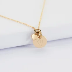 Best HappyBulle Collier mini coeur bombé personnalisé médaille gravée plaqué or 10 mm Plaqué or 18k