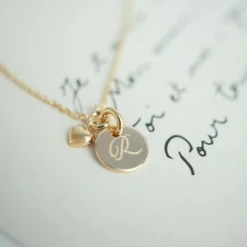 Best HappyBulle Collier mini coeur bombé personnalisé médaille gravée plaqué or 10 mm Plaqué or 18k