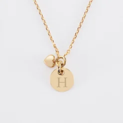 Best HappyBulle Collier mini coeur bombé personnalisé médaille gravée plaqué or 10 mm Plaqué or 18k