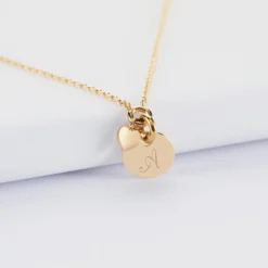 Best HappyBulle Collier mini coeur bombé personnalisé médaille gravée plaqué or 10 mm Plaqué or 18k