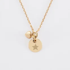 Best HappyBulle Collier mini coeur bombé personnalisé médaille gravée plaqué or 10 mm Plaqué or 18k
