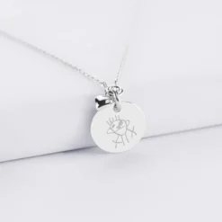 HappyBulle Collier mini coeur bombé personnalisé médaille gravée argent 15 mm Argent rhodié 925