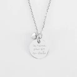 HappyBulle Collier mini coeur bombé personnalisé médaille gravée argent 15 mm Argent rhodié 925