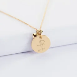 Outlet HappyBulle Collier mini coeur bombé personnalisé médaille gravée plaqué or 15 mm Plaqué or 18k