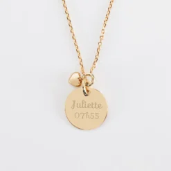 Outlet HappyBulle Collier mini coeur bombé personnalisé médaille gravée plaqué or 15 mm Plaqué or 18k