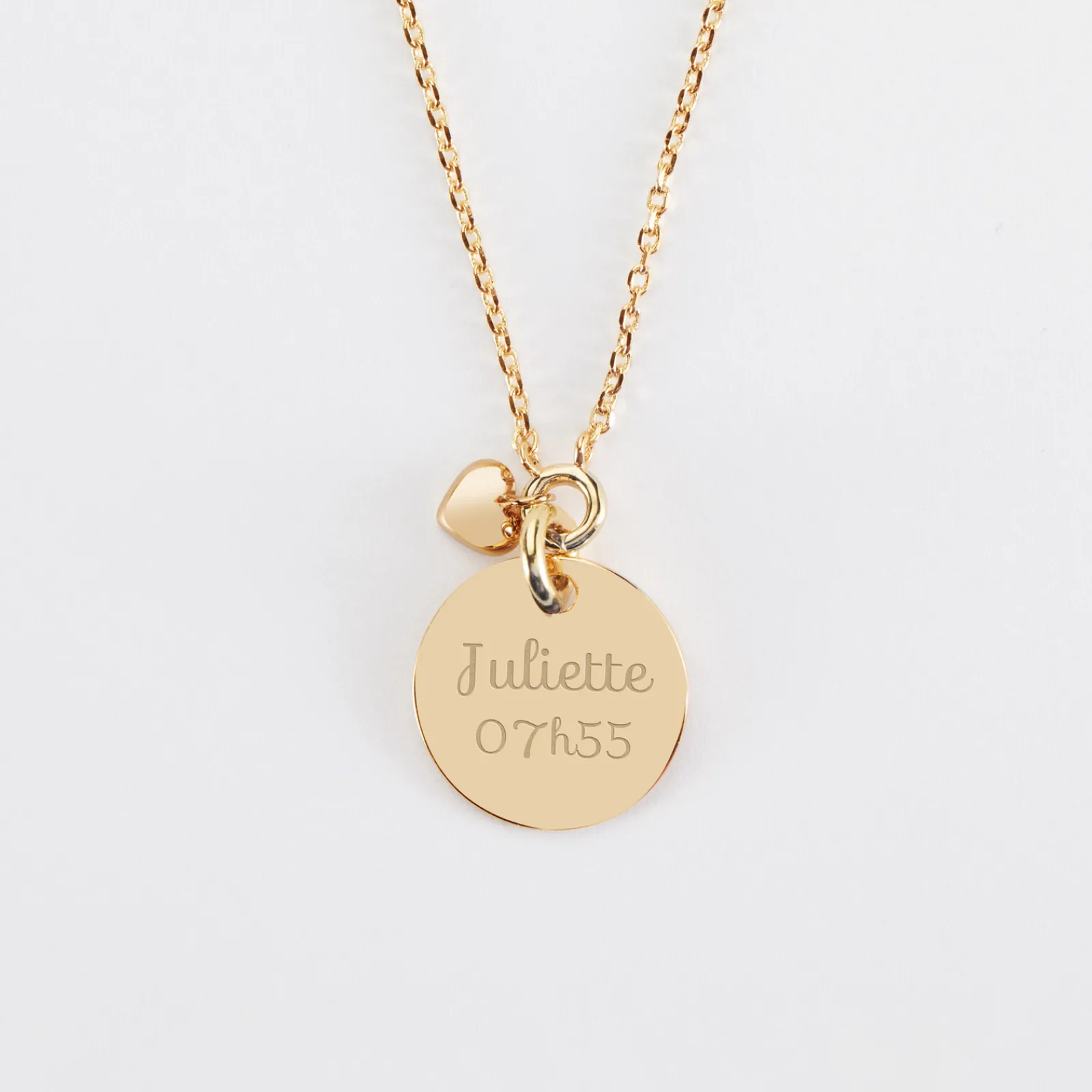 Outlet HappyBulle Collier mini coeur bombé personnalisé médaille gravée plaqué or 15 mm Plaqué or 18k
