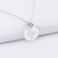 Clearance HappyBulle Collier mini coeur scintillant Mariée personnalisé médaille gravée argent 15 mm Argent rhodié 925