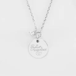 Clearance HappyBulle Collier mini coeur scintillant Mariée personnalisé médaille gravée argent 15 mm Argent rhodié 925