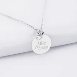 Clearance HappyBulle Collier mini coeur scintillant Mariée personnalisé médaille gravée argent 15 mm Argent rhodié 925