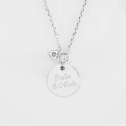 Clearance HappyBulle Collier mini coeur scintillant Mariée personnalisé médaille gravée argent 15 mm Argent rhodié 925