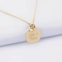 Hot HappyBulle Collier mini coeur scintillant Mariée personnalisé médaille gravée plaqué or 15 mm Plaqué or 18k