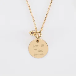 Hot HappyBulle Collier mini coeur scintillant Mariée personnalisé médaille gravée plaqué or 15 mm Plaqué or 18k