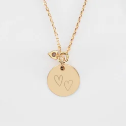 Hot HappyBulle Collier mini coeur scintillant Mariée personnalisé médaille gravée plaqué or 15 mm Plaqué or 18k