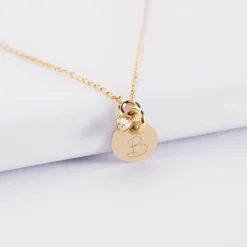 New HappyBulle Collier mini coeur scintillant personnalisé médaille gravée plaqué or 10 mm Plaqué or 18k