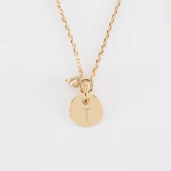 New HappyBulle Collier mini coeur scintillant personnalisé médaille gravée plaqué or 10 mm Plaqué or 18k
