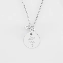 Sale HappyBulle Collier mini coeur scintillant personnalisé médaille gravée argent 15 mm Argent rhodié 925
