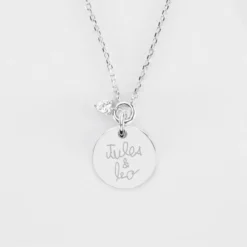 Sale HappyBulle Collier mini coeur scintillant personnalisé médaille gravée argent 15 mm Argent rhodié 925