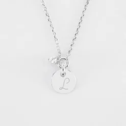 Sale HappyBulle Collier mini coeur scintillant personnalisé médaille gravée argent 10 mm Argent rhodié 925