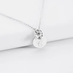 Sale HappyBulle Collier mini coeur scintillant personnalisé médaille gravée argent 10 mm Argent rhodié 925