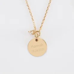 Sale HappyBulle Collier mini coeur scintillant personnalisé médaille gravée plaqué or 15 mm Plaqué or 18k