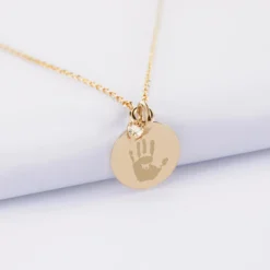 Sale HappyBulle Collier mini coeur scintillant personnalisé médaille gravée plaqué or 15 mm Plaqué or 18k