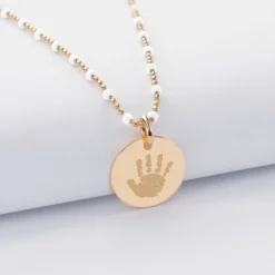 Discount HappyBulle Collier perles colorées personnalisé médaille gravée plaqué or 15 mm