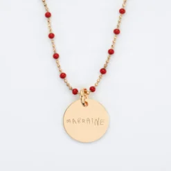 Discount HappyBulle Collier perles colorées personnalisé médaille gravée plaqué or 15 mm