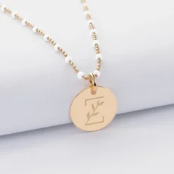 Discount HappyBulle Collier perles colorées personnalisé médaille gravée plaqué or 15 mm