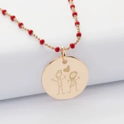 Hot HappyBulle Collier perles colorées personnalisé médaille gravée plaqué or 19 mm