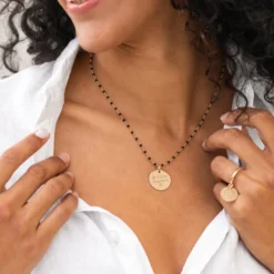Hot HappyBulle Collier perles colorées personnalisé médaille gravée plaqué or 19 mm