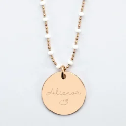 Hot HappyBulle Collier perles colorées personnalisé médaille gravée plaqué or 19 mm