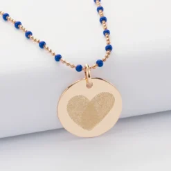 Hot HappyBulle Collier perles colorées personnalisé médaille gravée plaqué or 19 mm