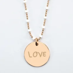 Hot HappyBulle Collier perles colorées personnalisé médaille gravée plaqué or 19 mm