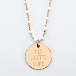Hot HappyBulle Collier perles colorées personnalisé médaille gravée plaqué or 19 mm