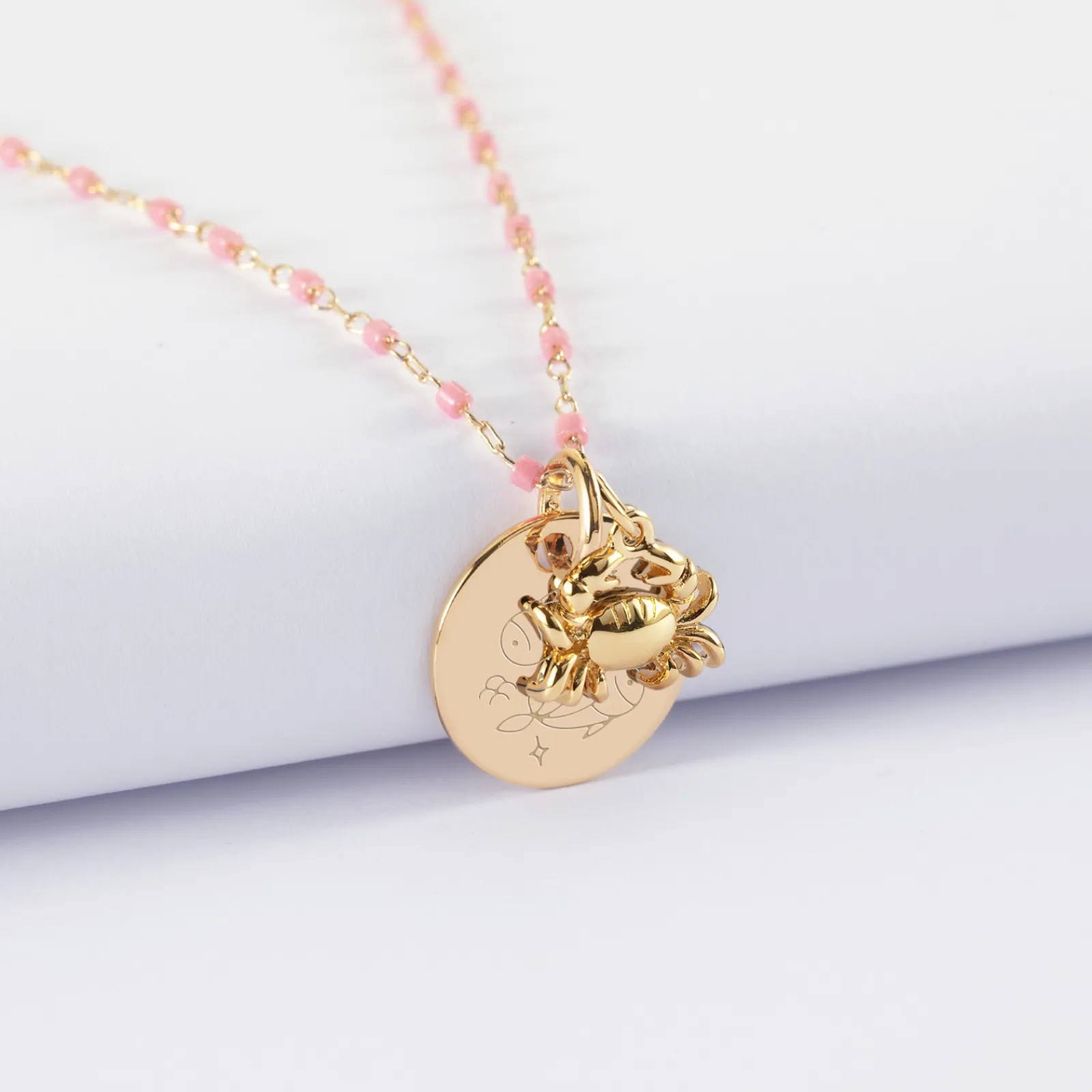 Discount HappyBulle Collier perles Miyuki colorées personnalisé médaille gravée plaqué or 15 mm et breloque(s) summer - à composer