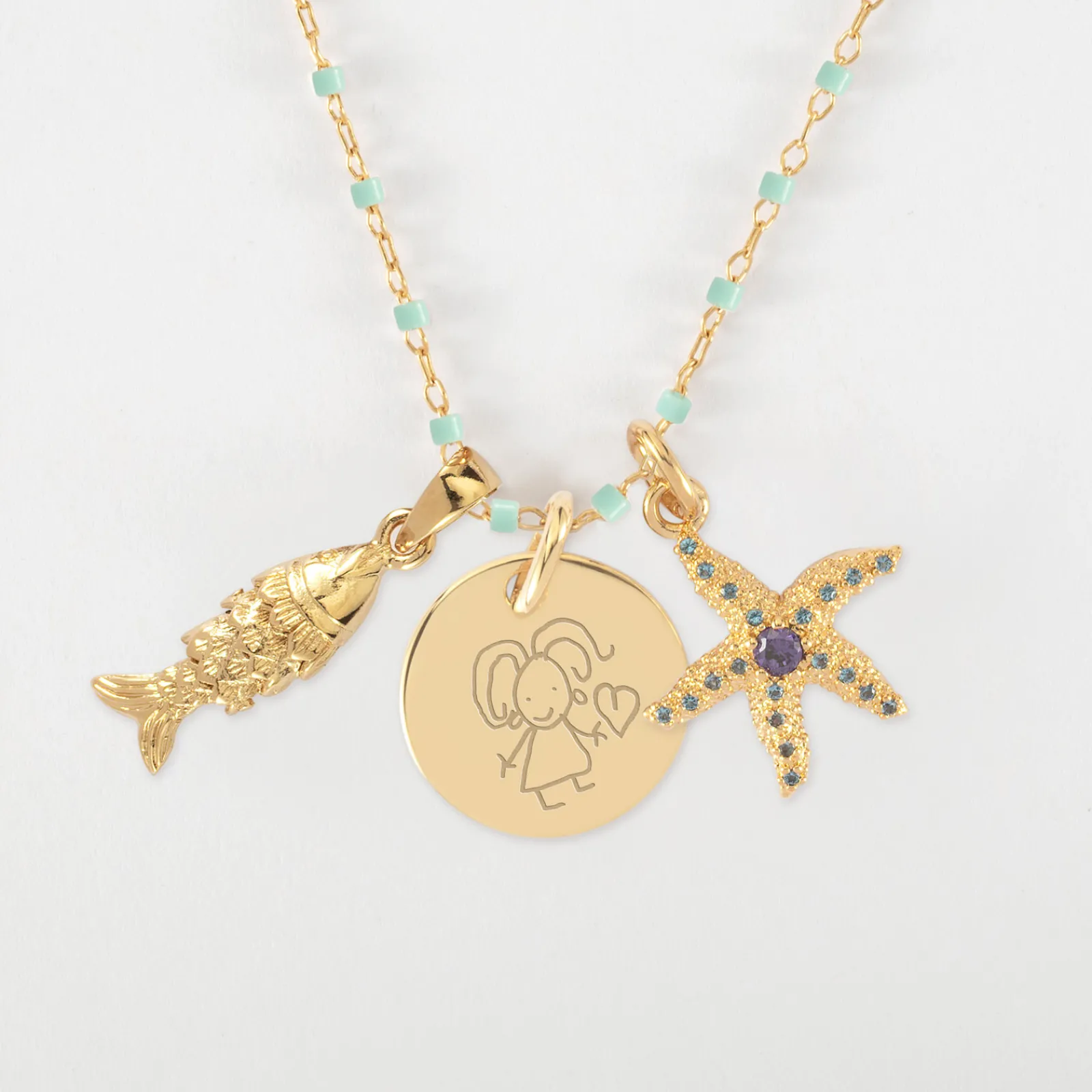 Discount HappyBulle Collier perles Miyuki colorées personnalisé médaille gravée plaqué or 15 mm et breloque(s) summer - à composer
