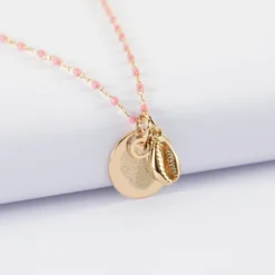 Discount HappyBulle Collier perles Miyuki colorées personnalisé médaille gravée plaqué or 15 mm et breloque(s) summer - à composer