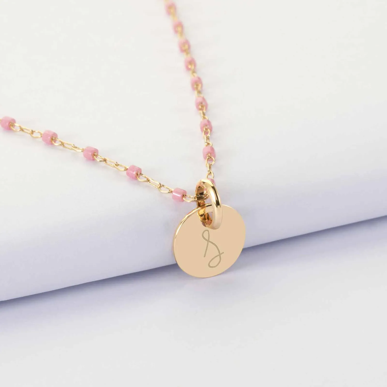 Clearance HappyBulle Collier perles Miyuki colorées personnalisé médaille gravée plaqué or 10 mm