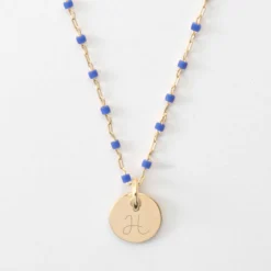 Clearance HappyBulle Collier perles Miyuki colorées personnalisé médaille gravée plaqué or 10 mm