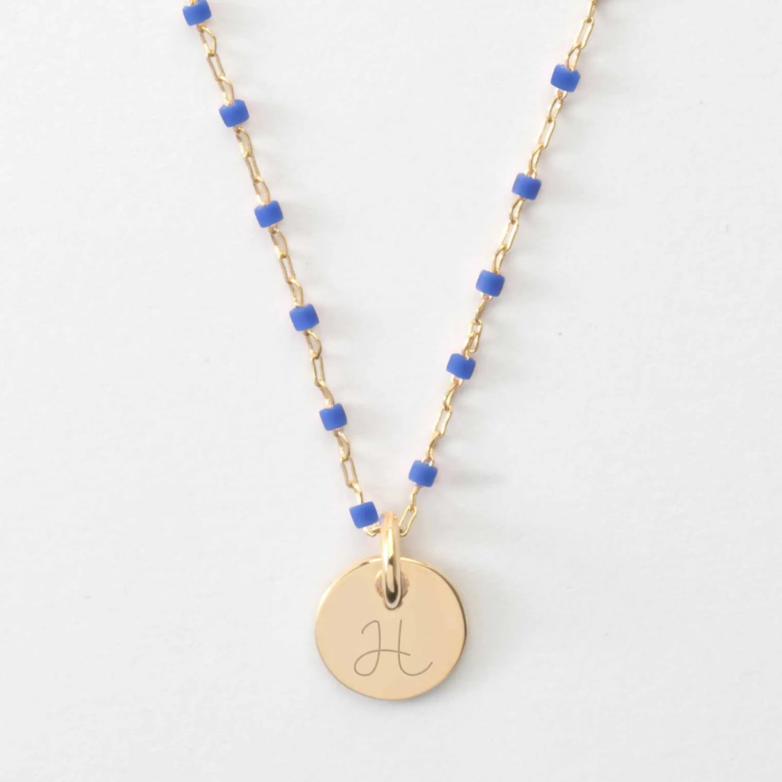 Clearance HappyBulle Collier perles Miyuki colorées personnalisé médaille gravée plaqué or 10 mm