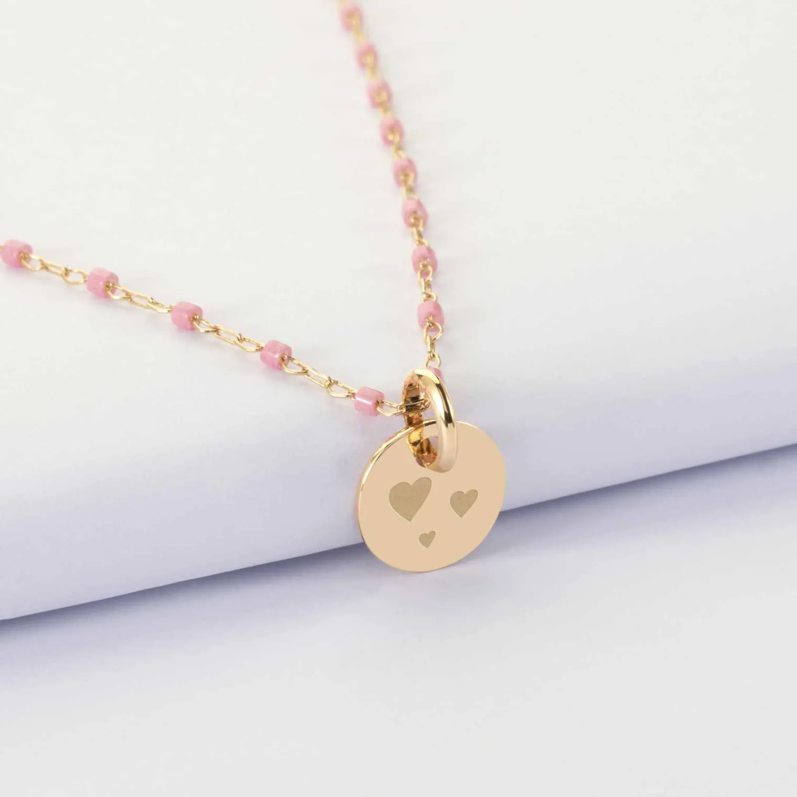 Clearance HappyBulle Collier perles Miyuki colorées personnalisé médaille gravée plaqué or 10 mm