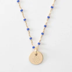 Clearance HappyBulle Collier perles Miyuki colorées personnalisé médaille gravée plaqué or 10 mm