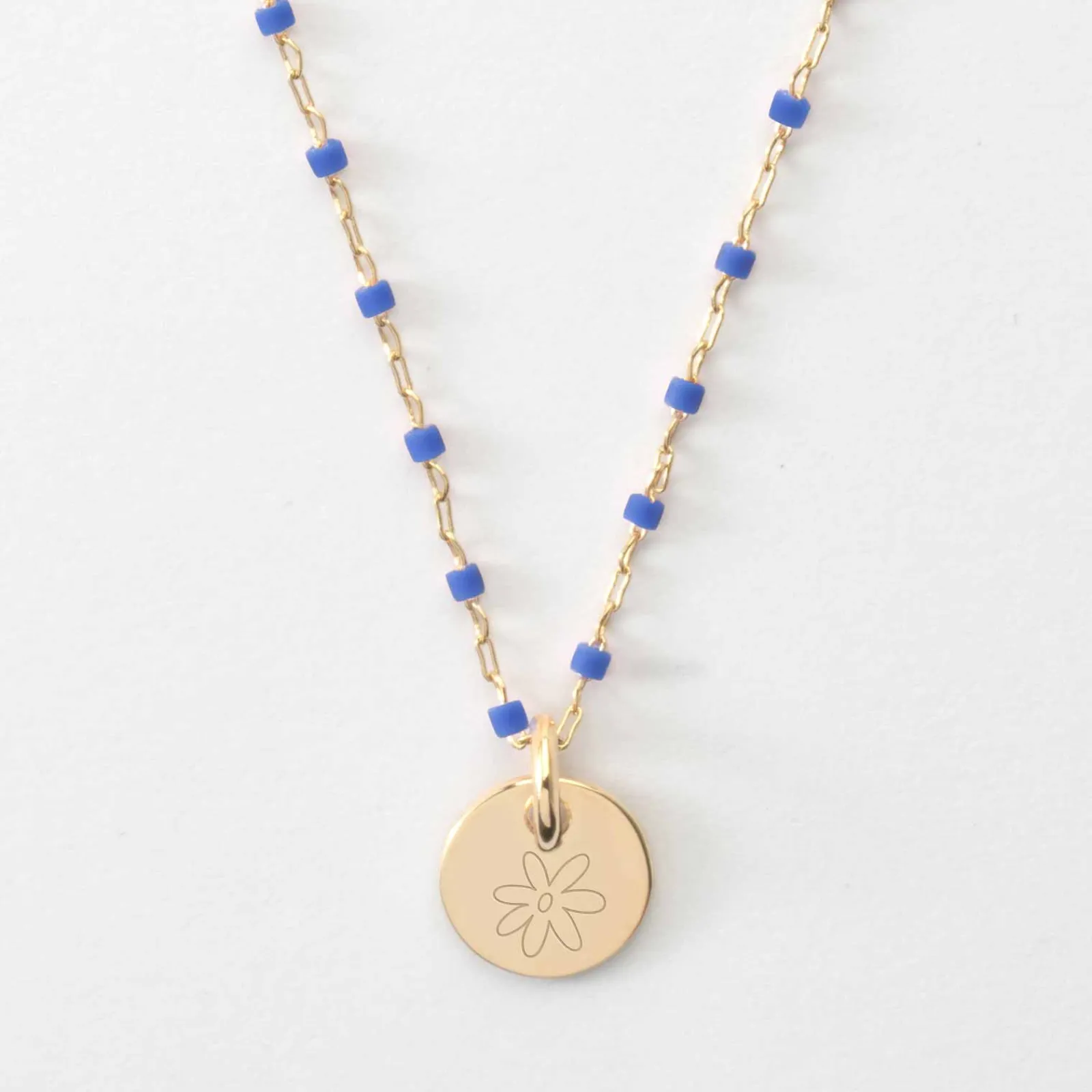 Clearance HappyBulle Collier perles Miyuki colorées personnalisé médaille gravée plaqué or 10 mm