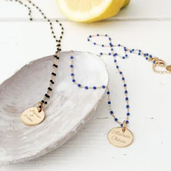 Sale HappyBulle Collier perles Miyuki colorées personnalisé médaille gravée plaqué or 15 mm
